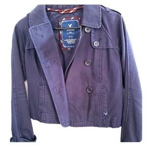 Cropped denim wash blazer